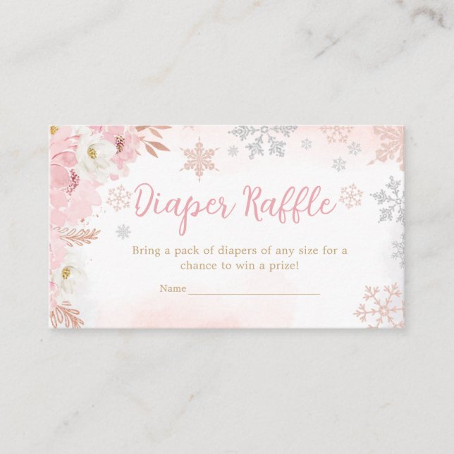 Pink A Little Snowflake Baby Shower Diaper Raffle Enclosure Card (Front)