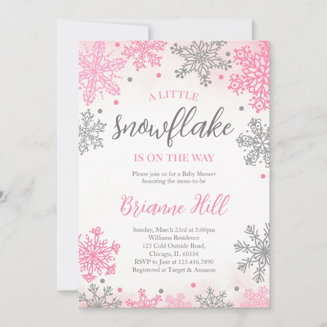 Pink A Little Snowflake Baby Shower Invitation (Front)
