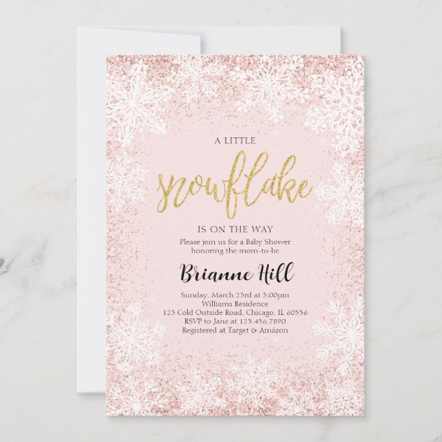 Pink A Little Snowflake Baby Shower Invitation (Front)