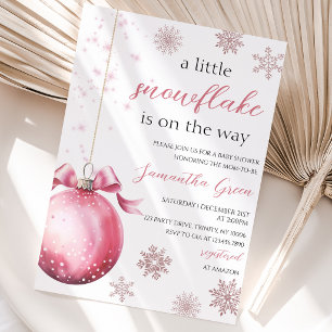 Pink A Little Snowflake Baby Shower Invitation