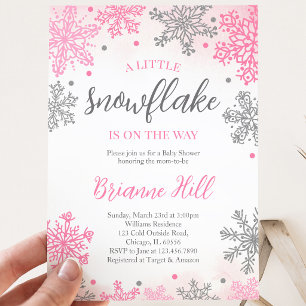 Pink A Little Snowflake Baby Shower Invitation