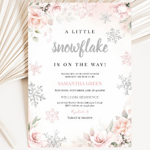 Pink A Little Snowflake Baby Shower Invitation