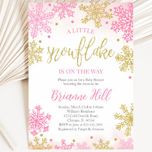 Pink A Little Snowflake Baby Shower Invitation