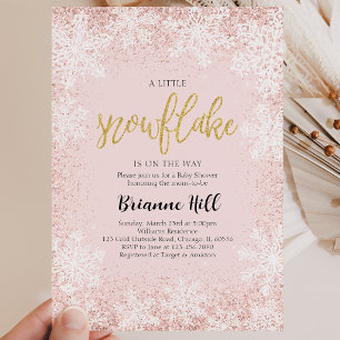 Pink A Little Snowflake Baby Shower Invitation