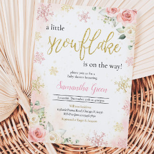 Pink A Little Snowflake Baby Shower Invitation