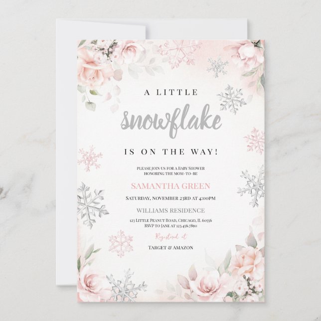 Pink A Little Snowflake Baby Shower Invitation (Front)