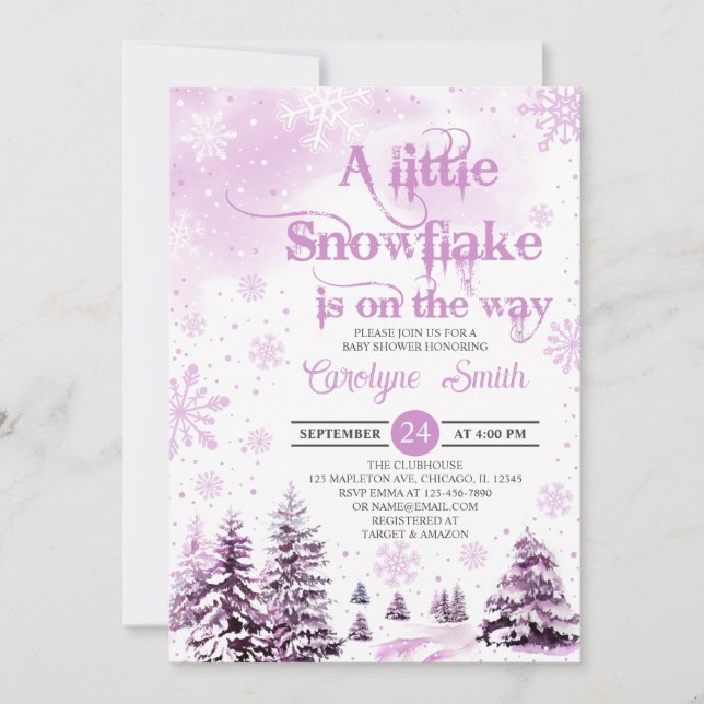 Pink A Little Snowflake Baby Shower Invitation (Front)