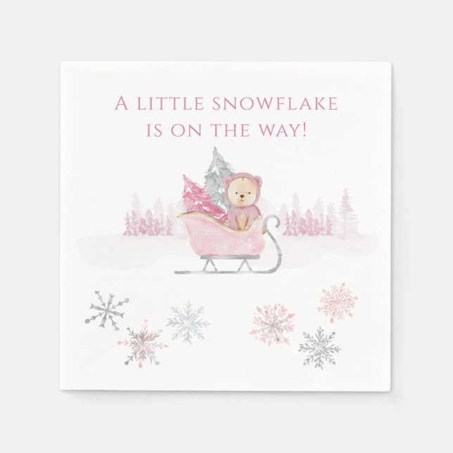 Pink A Little Snowflake Baby Shower Napkin (Front)