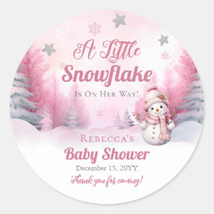 Pink A Little Snowflake   Snow Girl Baby Shower Classic Round Sticker