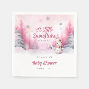 Pink A Little Snowflake   Snow Girl Baby Shower Napkin
