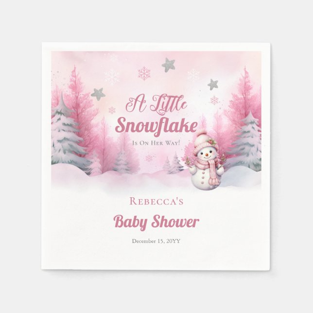 Pink A Little Snowflake | Snow Girl Baby Shower Napkin (Front)