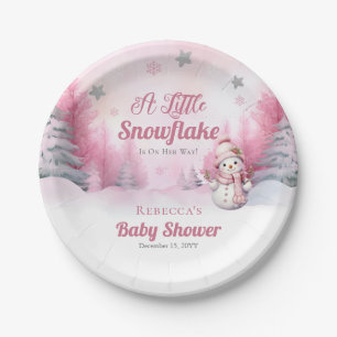 Pink A Little Snowflake   Snow Girl Baby Shower Paper Plate