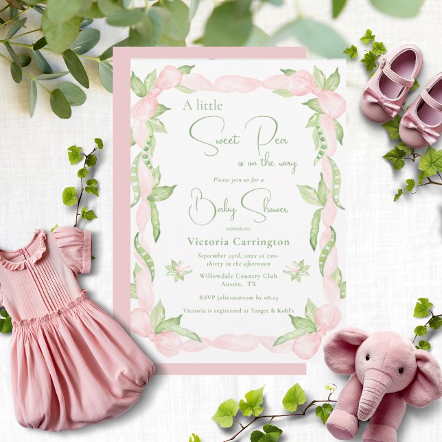 Pink A Little Sweet Pea Girl Baby Shower Invitation (Creator Uploaded)