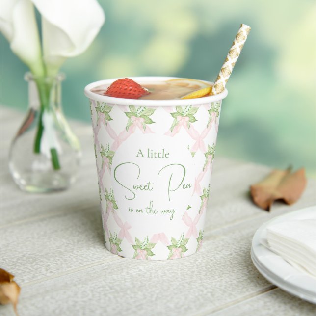 Pink A Little Sweet Pea Girl Baby Shower Paper Cups (Insitu)