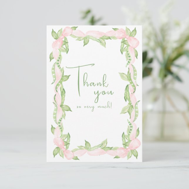 Pink A Little Sweet Pea Girl Baby Thank You Card (Standing Front)