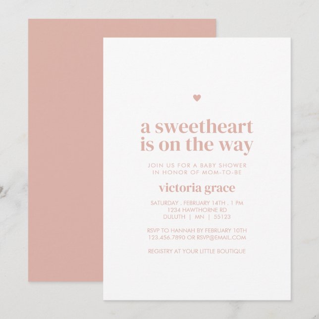Pink A Little Sweetheart Baby Shower Invitation (Front/Back)