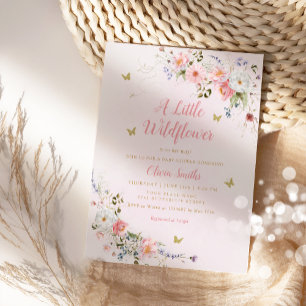 Pink A Little Wildflower Boho Girl Baby Shower    Invitation