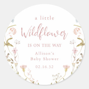 Pink A Little Wildflower Rustic Boho Baby Shower Classic Round Sticker