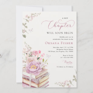 Pink a New Chapter Begins Book Theme Baby Shower Invitation