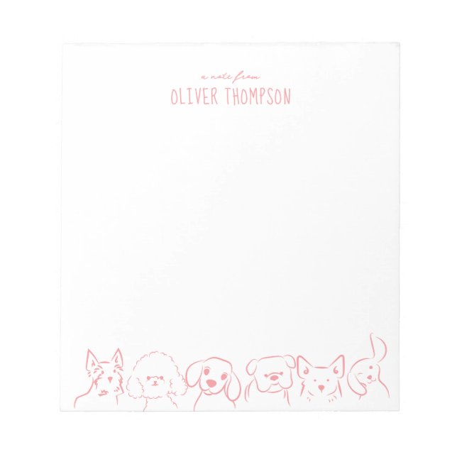 Pink A Note From Cute Dog Animal Sketch Notepad (Front)