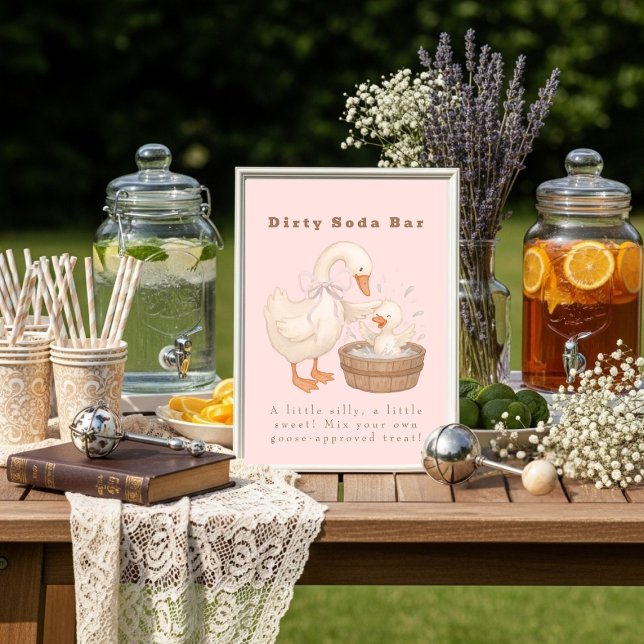 Pink A Silly Goose Dirty Soda Bar Sign Invitation (Pink A Silly Goose Dirty Soda Bar Sign)
