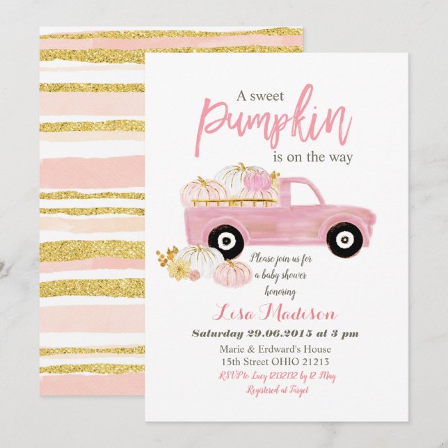 Pink A sweet Pumpkin is on the way baby shower Invitation (Front/Back)