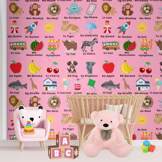 Pink ABC Alphabet Kids Nursery Decor Wallpaper (Creator Uploaded)