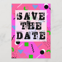 Pink Abstract 80s Memphis Style Save the Date