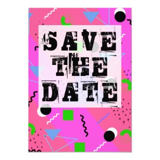 Pink Abstract 80s Memphis Style Save the Date Invitation