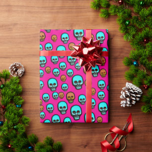 Pink Abstract Cartoon Skull Design Wrapping Paper