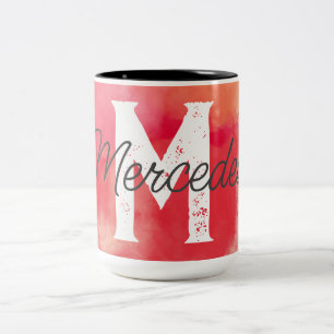 Pink Abstract Custom Tie Dye Monogram Name Two-Tone Coffee Mug