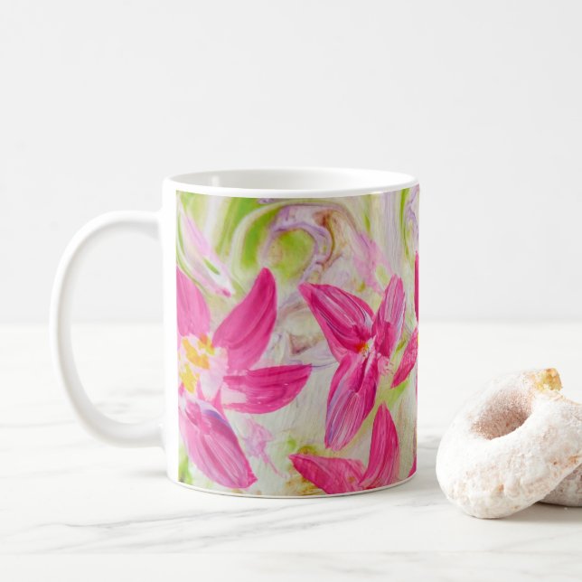 Pink Abstract Floral Coffee Mug (With Donut)