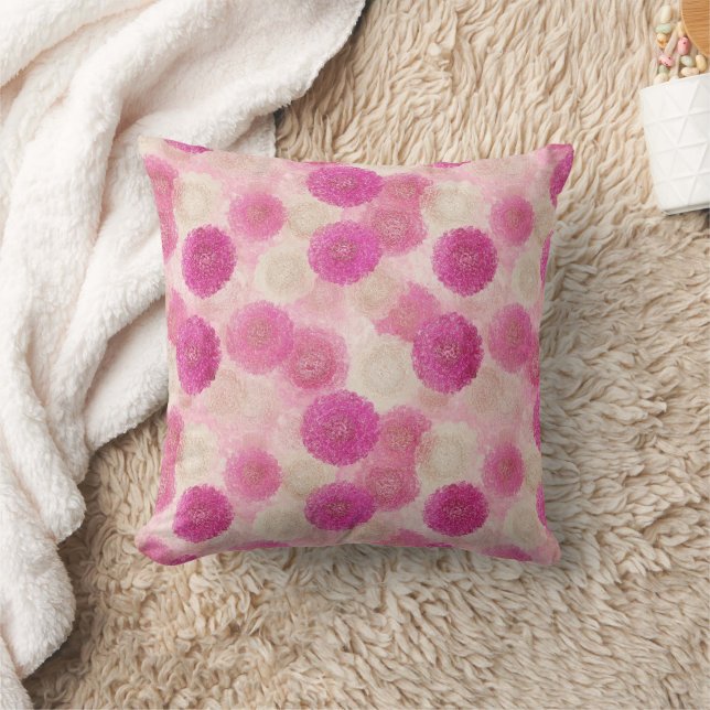Pink Abstract Floral Lace Circle Pattern Cushion (Blanket)