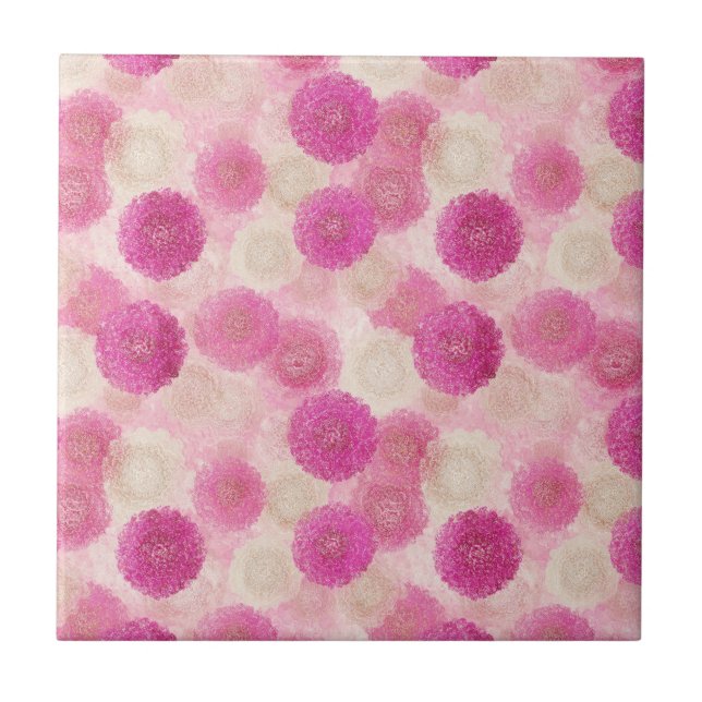 Pink Abstract Floral Lace Circle Pattern Tile (Front)