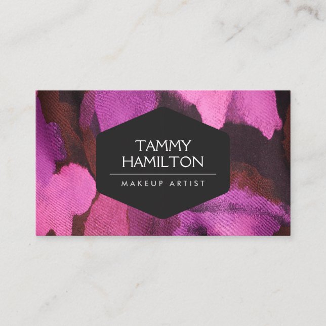 Pink Abstract Floral Pattern Makeup Artist Business Card (Front)