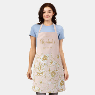 Pink abstract floral pattern personalised cooking apron