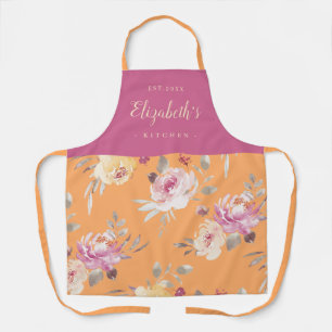 Pink abstract floral pattern personalised cooking apron