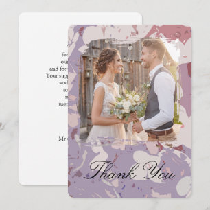Pink Abstract Floral Wedding Photo Thank You Card