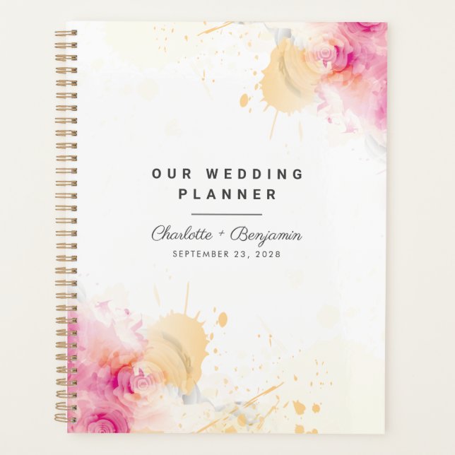 Pink Abstract Future Mr Mrs Pink Bisque Wedding Planner (Front)