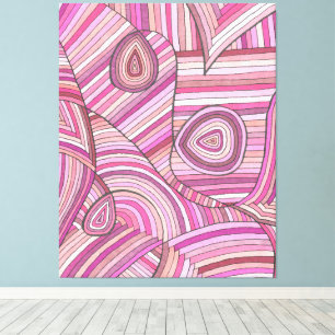 Pink Abstract Geometric Pattern with Curved Lines Canvas Print