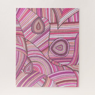 Pink Abstract Geometric Pattern with Curved Lines Jigsaw Puzzle