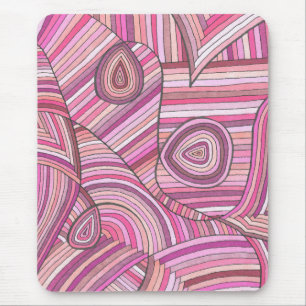 Pink Abstract Geometric Pattern with Curved Lines Mouse Mat