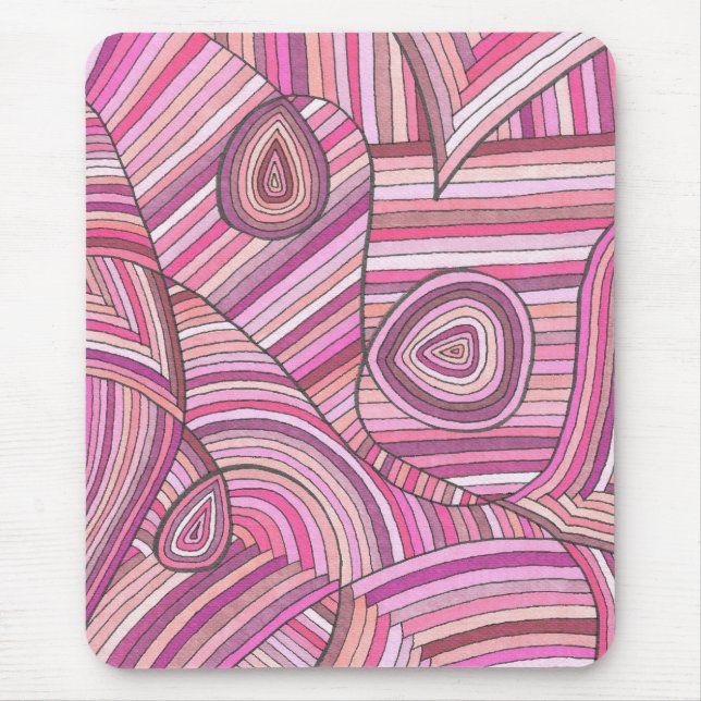 Pink Abstract Geometric Pattern with Curved Lines Mouse Mat (Front)