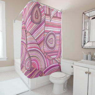 Pink Abstract Geometric Pattern with Curved Lines Shower Curtain