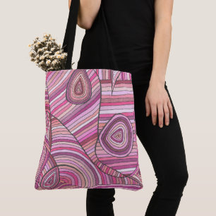 Pink Abstract Geometric Pattern with Curved Lines Tote Bag