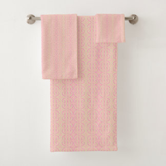 Pink Abstract Geometric Striped Pattern Bath Towel Set