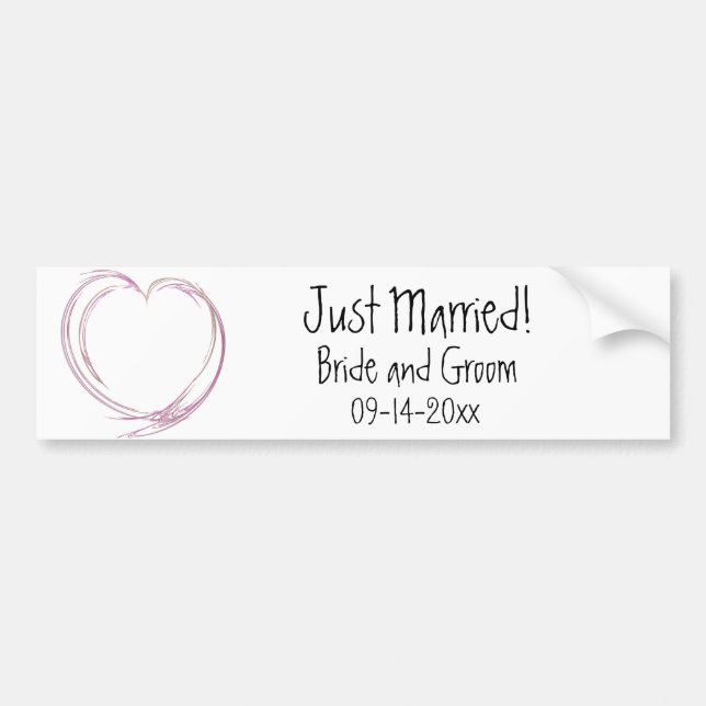 Pink Abstract Heart Just Married Wedding Bumper Sticker (Front)