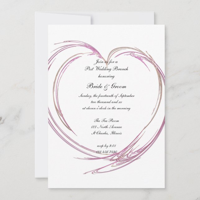 Pink Abstract Heart Post Wedding Brunch Invitation (Front)