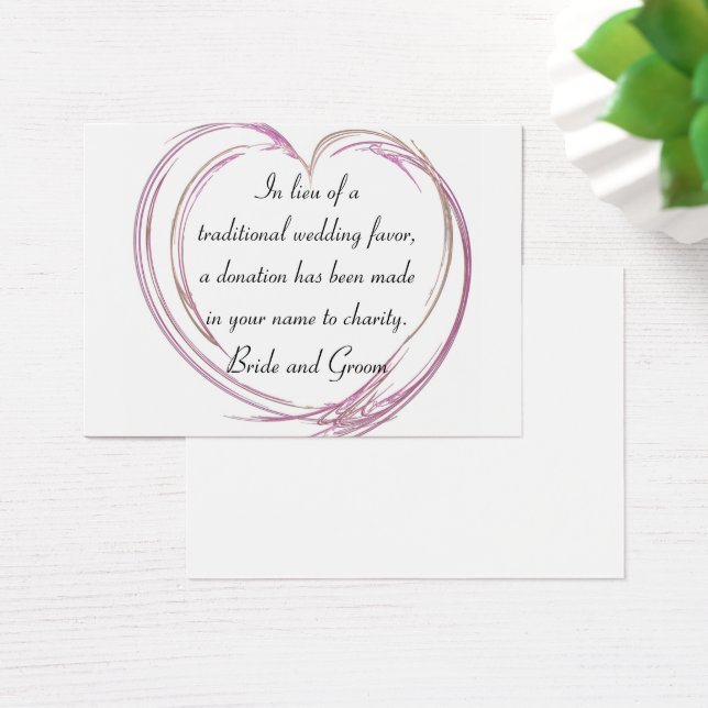 Pink Abstract Heart Wedding Charity Favour Card (Desk)