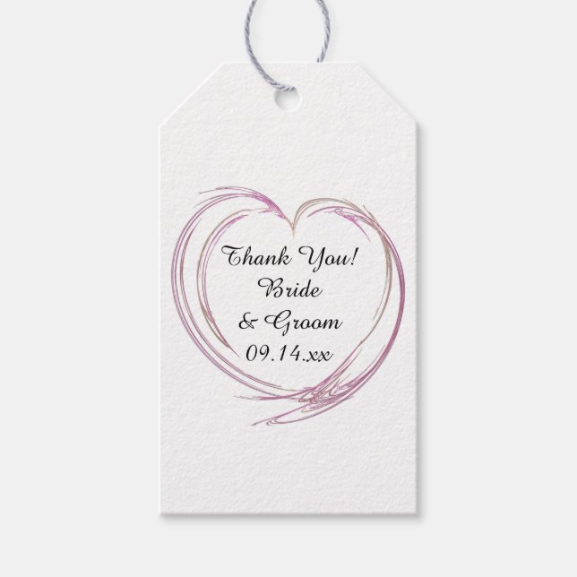 Pink Abstract Heart Wedding Favour Tags (Front)